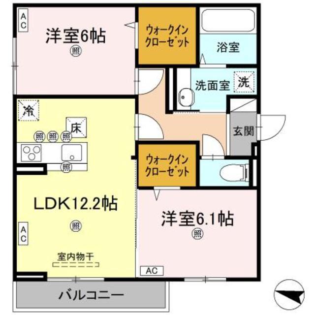 レジデンスクオーツ西町(2LDK/1階)の間取り写真
