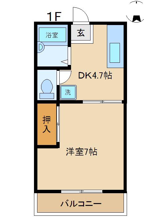 ブルーベルハウスB(1DK/1階)の間取り写真