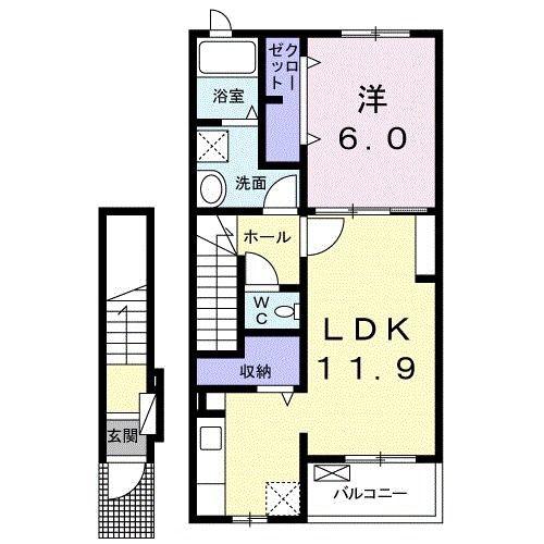 イースト ワン ピース(1LDK/2階)の間取り写真