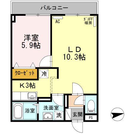 D-FLEUR箱館富岡(1LDK/3階)の間取り写真