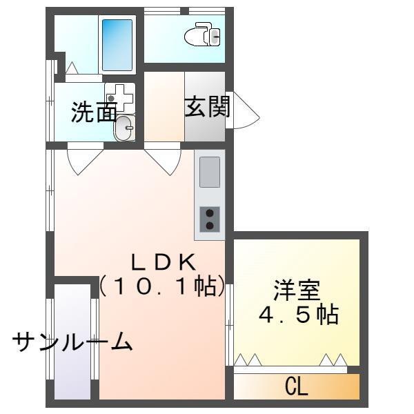 H&I国分寺(1LDK/3階)の間取り写真