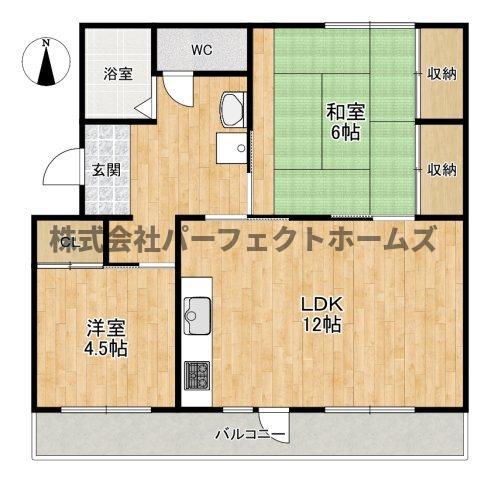 山田池11棟(2LDK/2階)の間取り写真