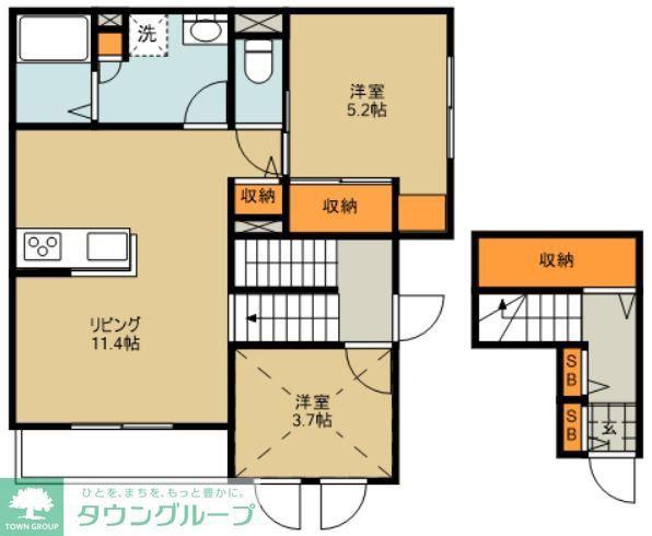 SONARE(1LDK/2階)の間取り写真