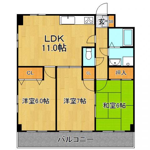 アウローラ2001(3LDK/1階)の間取り写真