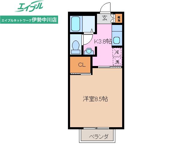 プレザントハイツ久居B(1K/1階)の間取り写真