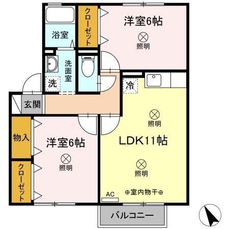 ウィルモア観月坂A棟(2LDK/1階)の間取り写真
