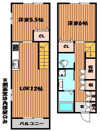 LEA・TOWN(2LDK/1階)の間取り写真
