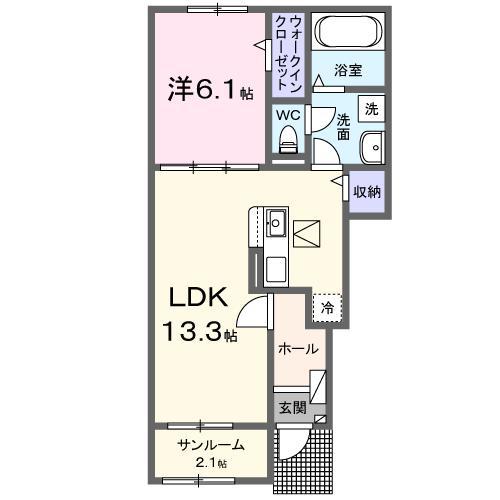 プラシード姫路(1LDK/1階)の間取り写真