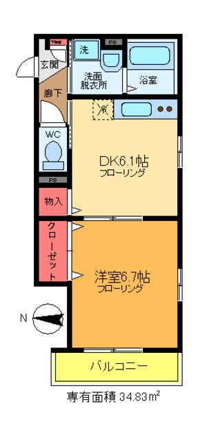 メゾンシンシア(1DK/1階)の間取り写真