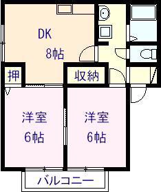 ヴィラ稲岡 B棟(2DK/1階)の間取り写真