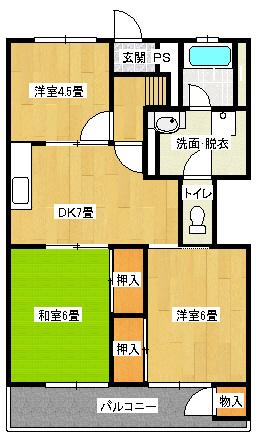 南西ハイツサカモト(3DK/2階)の間取り写真