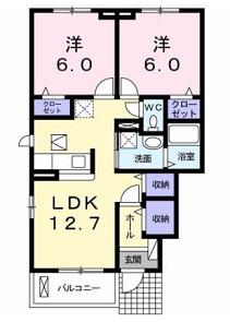 フリーデA(2LDK/1階)の間取り写真