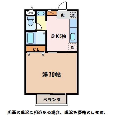 コーポカミニート C(1DK/1階)の間取り写真