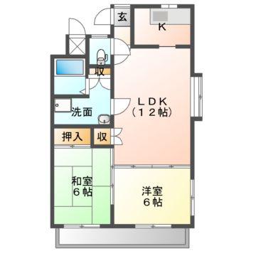 ＪＲ山陽本線 福山駅 バス乗車時間：20分 最寄りバス停で下車 徒歩2分 9階建 築31年(2LDK/4階)の間取り写真