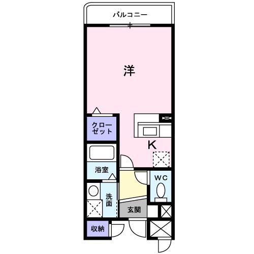 ユノディエール(ワンルーム/2階)の間取り写真