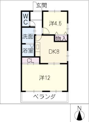 グランシャリオ城見(2DK/9階)の間取り写真