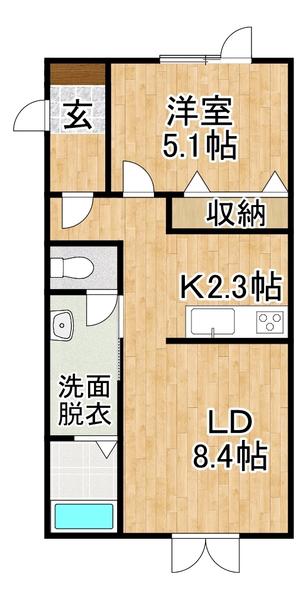 バニラスカイ(1LDK/1階)の間取り写真