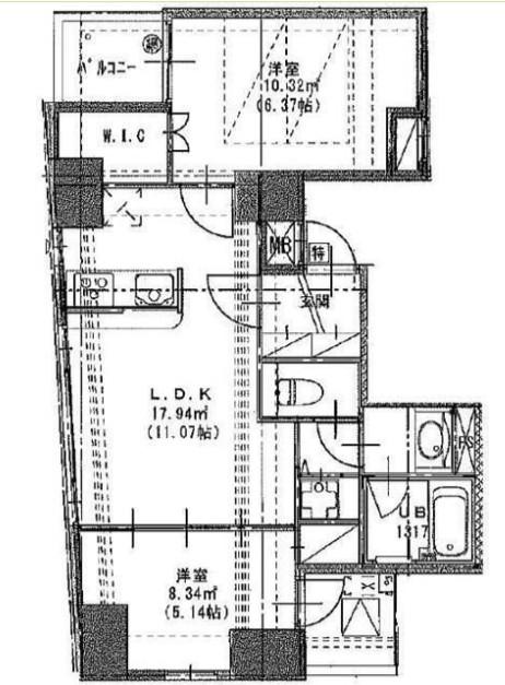 S-RESIDENCE日本橋浜町 のあち(2LDK/13階)の間取り写真