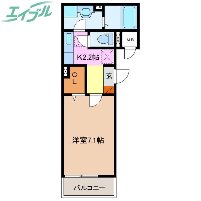 ヒカルサ四日市西浜田(1K/1階)の間取り写真