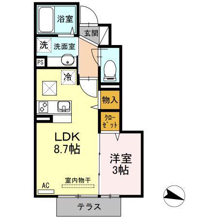 SWS RIVERSIDE D-ROOM(1LDK/1階)の間取り写真