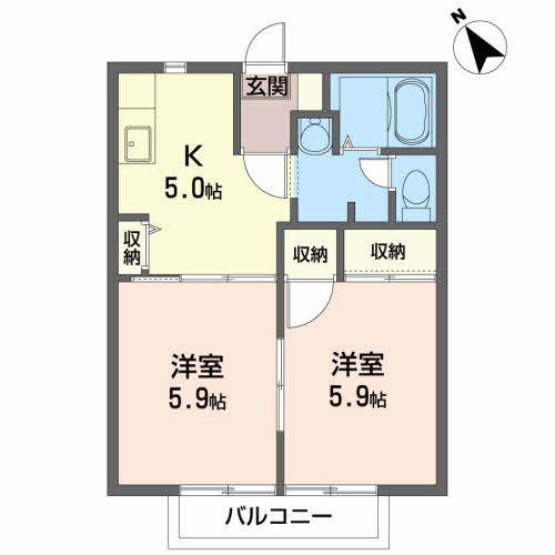 ディアス上堂 A(2K/2階)の間取り写真