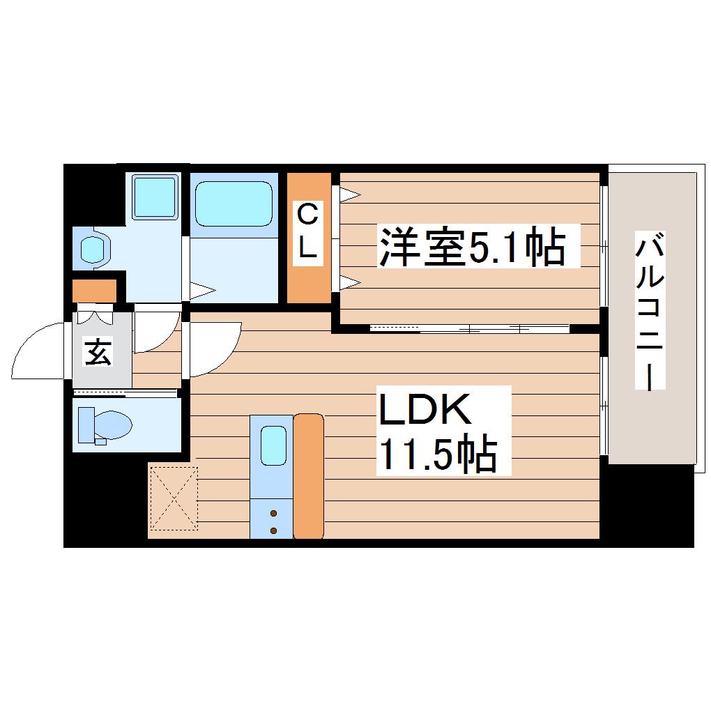 シティタワー二十人町(1LDK/7階)の間取り写真