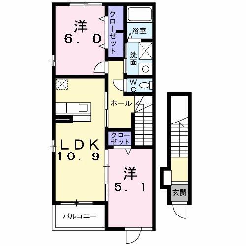 レインボーハウスVI(2LDK/2階)の間取り写真