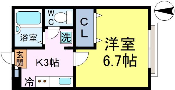 リリックコート新小岩(1K/1階)の間取り写真