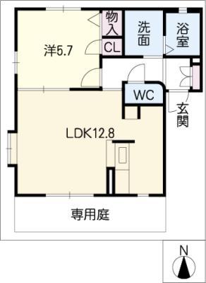 ピュアパルクシクーザA棟(1LDK/1階)の間取り写真