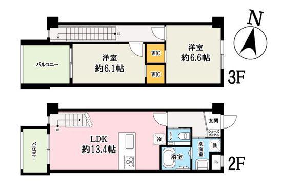 ＪＲ京浜東北線 大宮駅(埼玉) 徒歩35分 3階建 築3年(2LDK/2階)の間取り写真