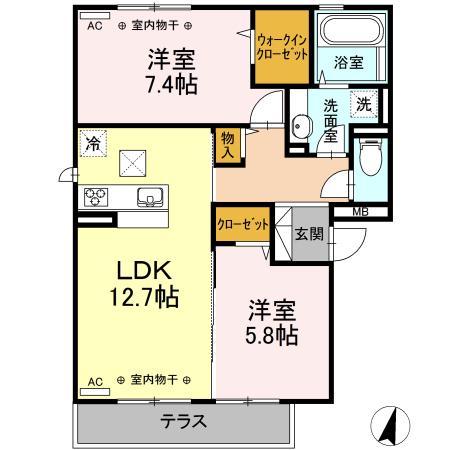 セゾン I(2LDK/1階)の間取り写真