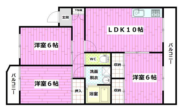ソシア上土井III(3LDK/3階)の間取り写真