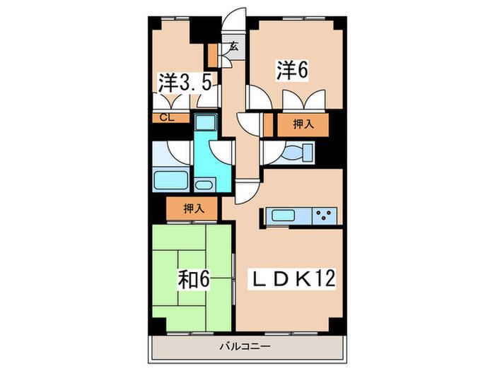 ヒルサイド ヤマキ(3LDK/3階)の間取り写真