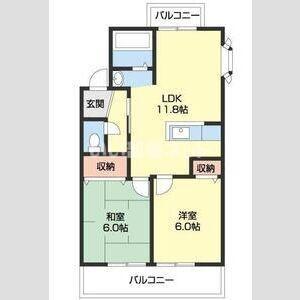 ラウンドヒル城山台(2LDK/2階)の間取り写真