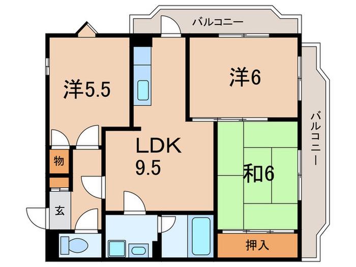 ビラユニオン東灘(3LDK/2階)の間取り写真