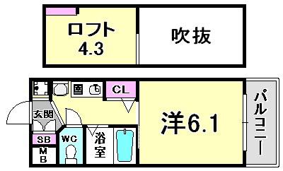 エステムコート三宮イーストポルトマーレ(1K/6階)の間取り写真