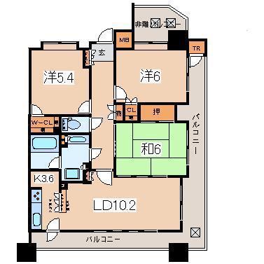 サンデュエル山王(3LDK/8階)の間取り写真