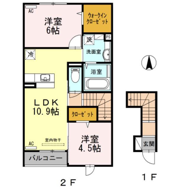 ボヌール末広(2LDK/2階)の間取り写真