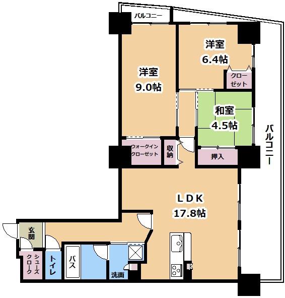 レジェ南草津(3LDK/8階)の間取り写真