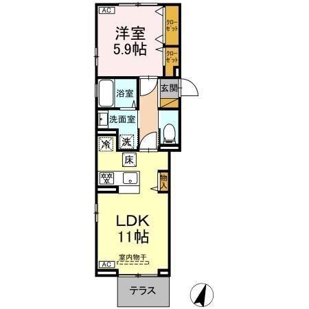 N・D-ROOM KARABE(1LDK/1階)の間取り写真