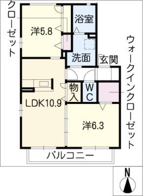 ルミエール海光(2LDK/2階)の間取り写真