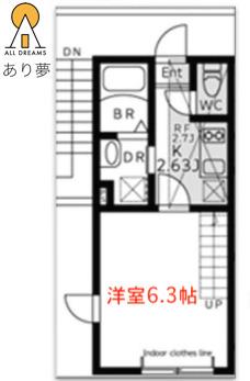 アリア西谷(1K/2階)の間取り写真
