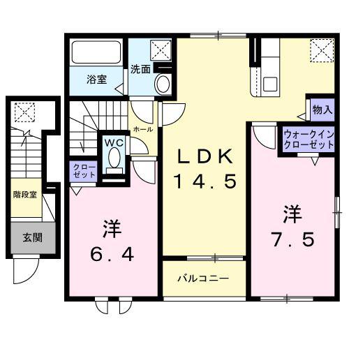 ロテュス(2LDK/2階)の間取り写真