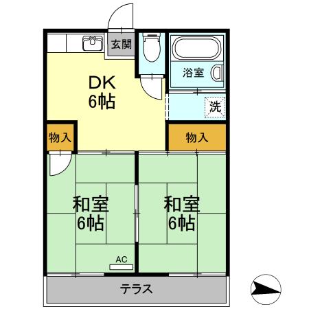 コーポ西原(2DK/1階)の間取り写真