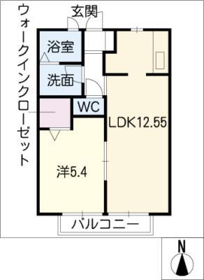 フェリシーオ入場(1LDK/2階)の間取り写真