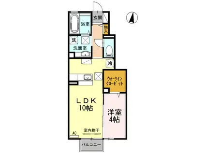 ボナールB棟(1LDK/1階)の間取り写真
