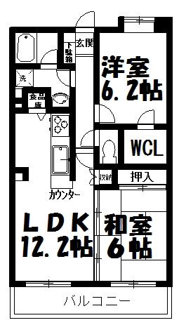 クレール上今井弐番館(2LDK/4階)の間取り写真