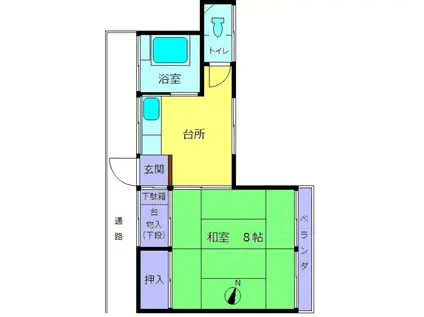 清流荘(1K/2階)の間取り写真