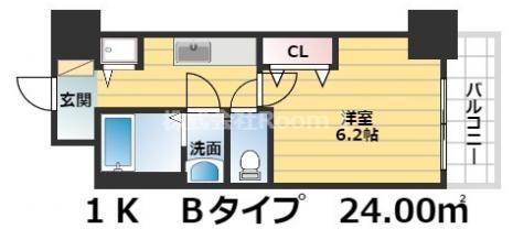 グラマシー心斎橋東(1K/6階)の間取り写真