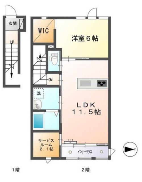 アバンテF(1LDK/2階)の間取り写真